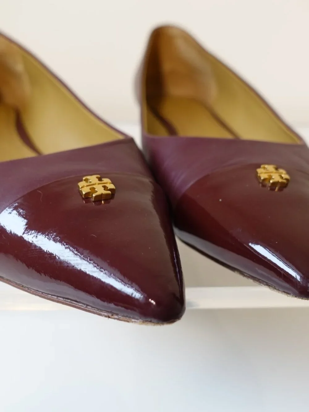Tory Burch Burgundy Leather Cap Toe Reva Ballet Flats Size 8